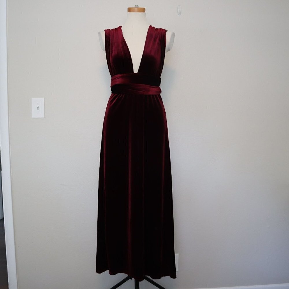 Revelry Dylan Convertible Velvet Dress Burgundy Size Medium